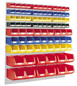 Bott Louvre Panels | Small Parts Storage | Wall Mounted Container Storage 3 x 457mm W x 1486mm H Bott Louvre Panels with 87 bins